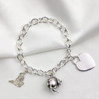 Bracelet à breloques en argent sterling de 18 cm avec grande étiquette en forme de cœur à graver
