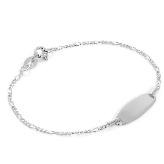 Bracelet en argent sterling avec plaque d'identification gravable et chaîne Figaro de 15 cm