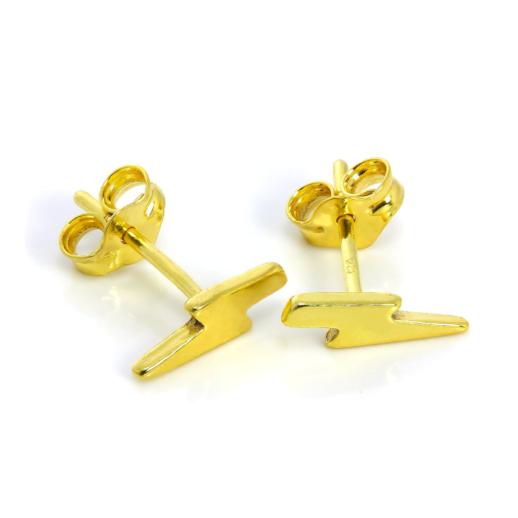 Boucles d'oreilles à tige en argent sterling plaqué or en forme d'éclair