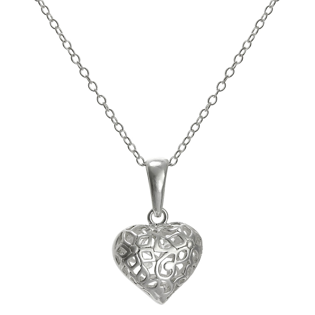 Pendentif cœur gonflé en filigrane d'argent sterling sur chaîne de 45 cm