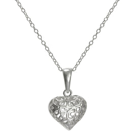 Pendentif cœur gonflé en filigrane d'argent sterling sur chaîne de 45 cm