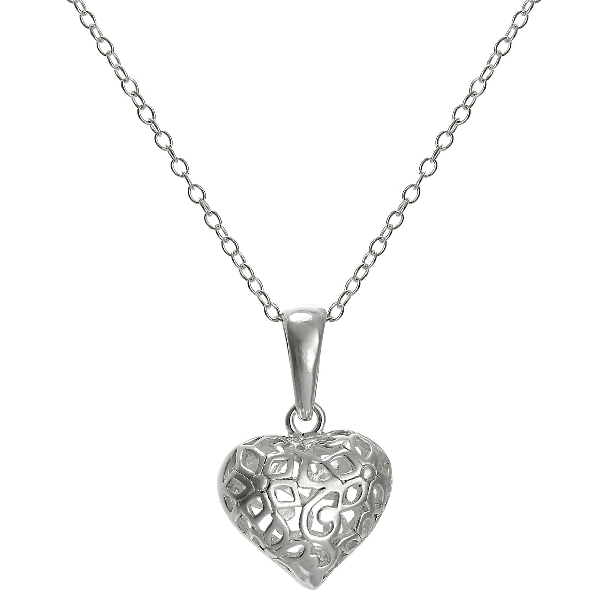 Pendentif cœur gonflé en filigrane d'argent sterling sur chaîne de 45 cm