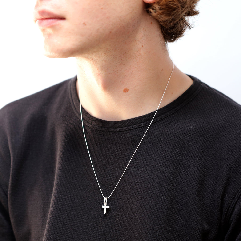 Collier avec pendentif croix arrondie en argent sterling de 40 à 55 cm