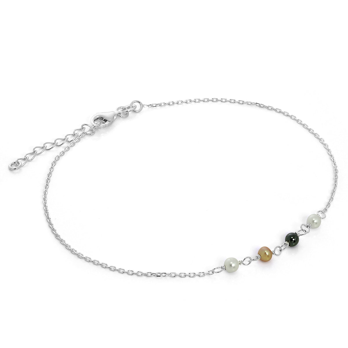 Bracelet de cheville en argent sterling et perles avec chaîne d'extension