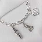 Bracelet à breloques en argent sterling massif avec breloque cœur bombé taille diamant