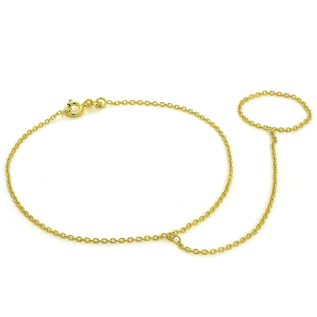 Bracelet chaîne en argent sterling plaqué or avec anneau Belcher
