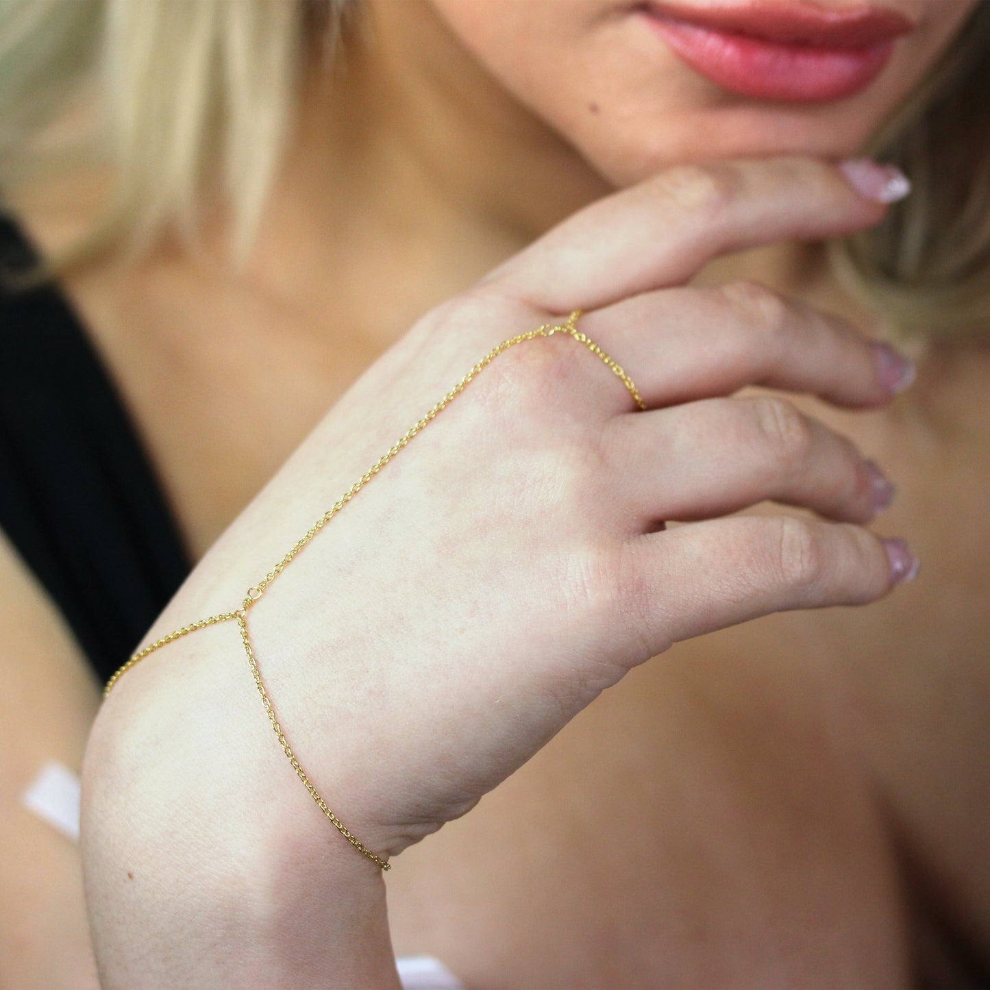 Bracelet chaîne en argent sterling plaqué or avec anneau Belcher