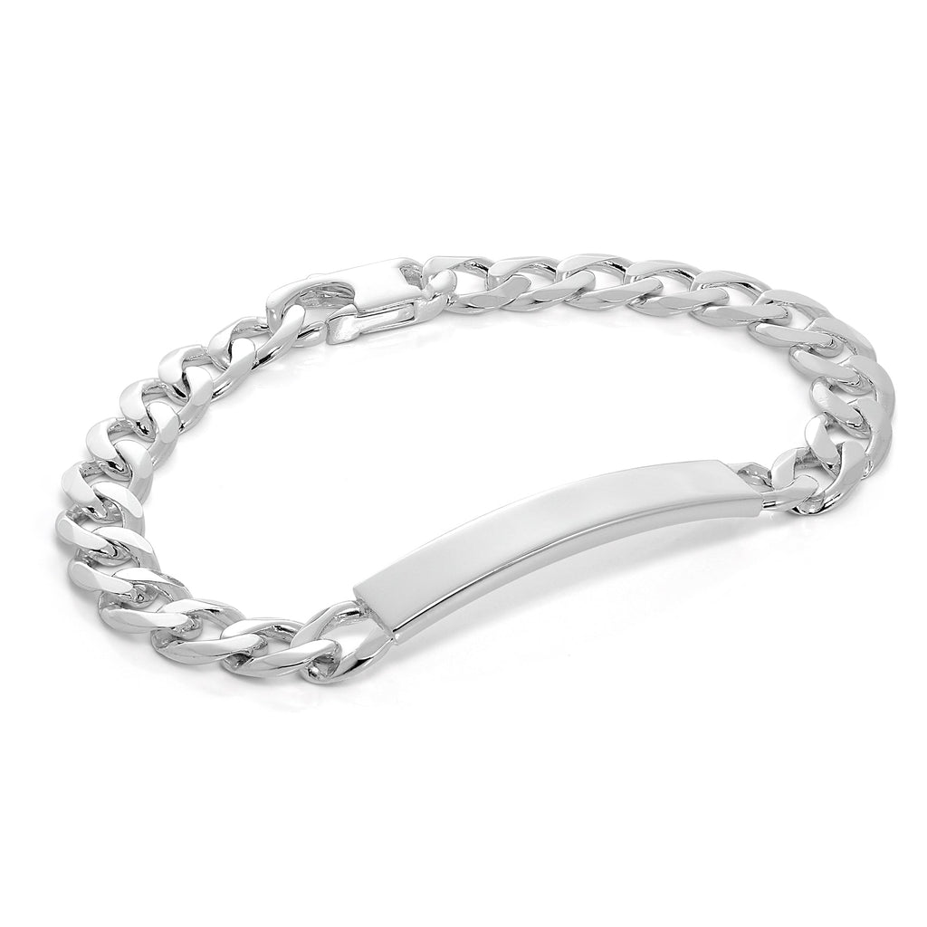 Bracelet d'identification gravable en argent sterling de 20 cm avec bordure épaisse