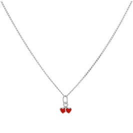 Collier pendentif double cœur en argent sterling et émail rouge, 35 à 55 cm