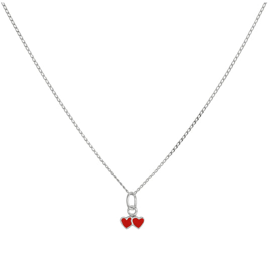 Collier pendentif double cœur en argent sterling et émail rouge, 35 à 55 cm