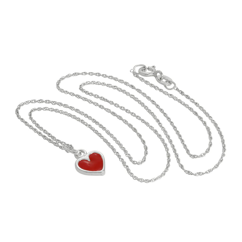 Collier pendentif cœur en argent sterling et émail rouge de 35 à 55 cm