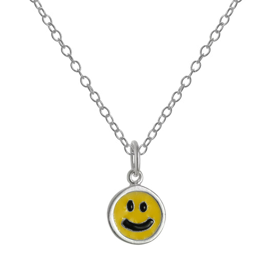 Collier avec pendentif smiley en argent sterling et émail jaune, 35 à 55 cm