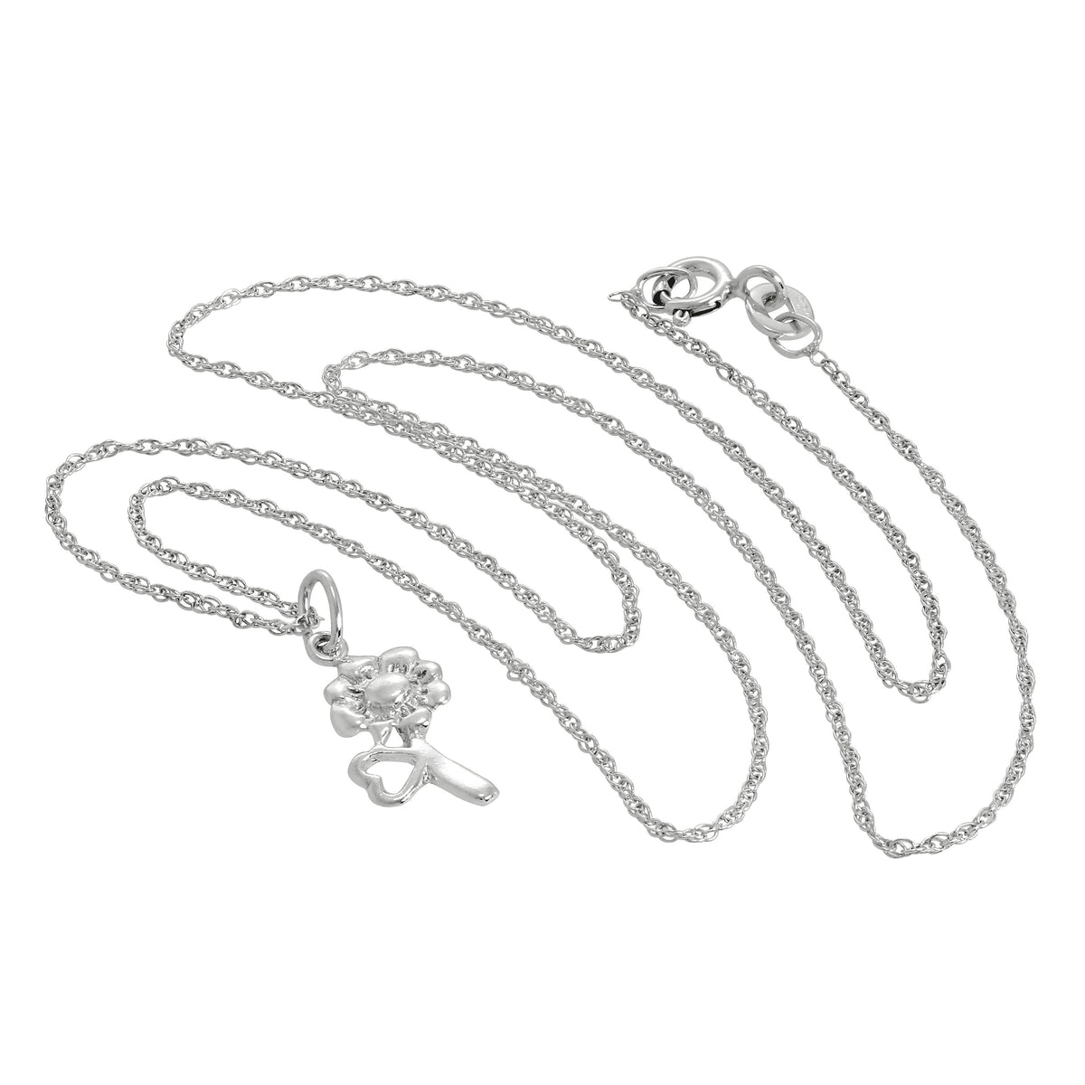 Collier avec pendentif en forme de cœur et de fleur en argent sterling, 35 à 55 cm