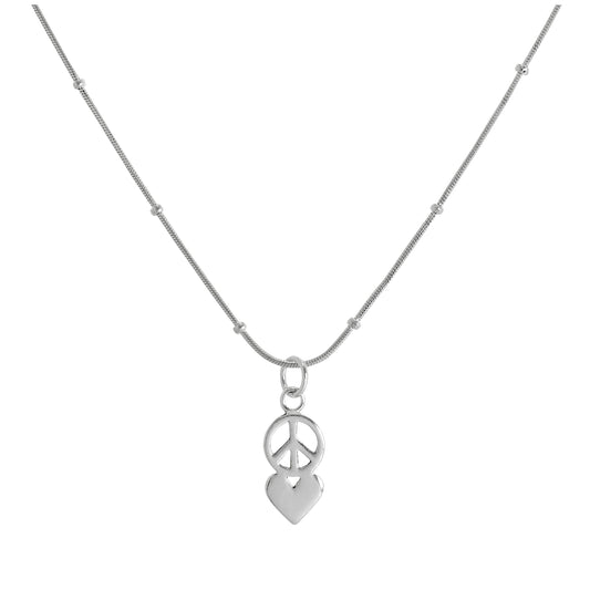 Collier avec pendentif symbole de paix et cœur en argent sterling, 40 à 61 cm