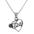 Collier pendentif cœur ouvert en argent sterling avec fleur, 35 à 70 cm