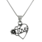 Collier pendentif cœur ouvert en argent sterling avec fleur, 35 à 70 cm