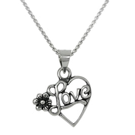 Collier pendentif cœur ouvert en argent sterling avec fleur, 40 à 55 cm