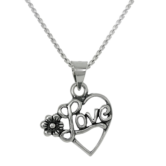 Collier pendentif cœur ouvert en argent sterling avec fleur, 40 à 55 cm
