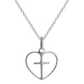 Pendentif simple en argent sterling en forme de cœur ouvert avec croix sur chaîne de 45 cm