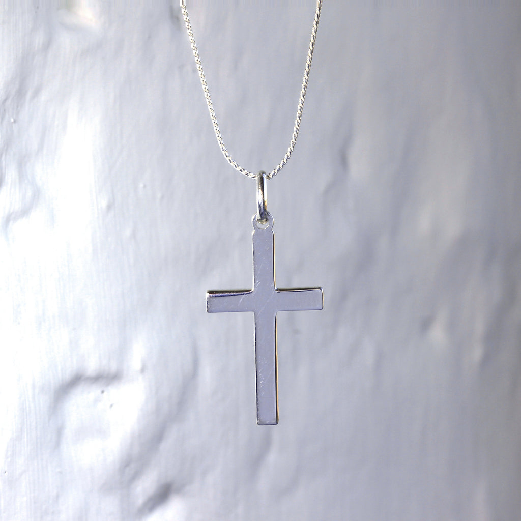 Grand collier avec pendentif croix en argent sterling uni de 40 à 55 cm
