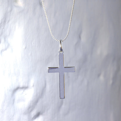 Grand collier avec pendentif croix en argent sterling uni de 40 à 55 cm