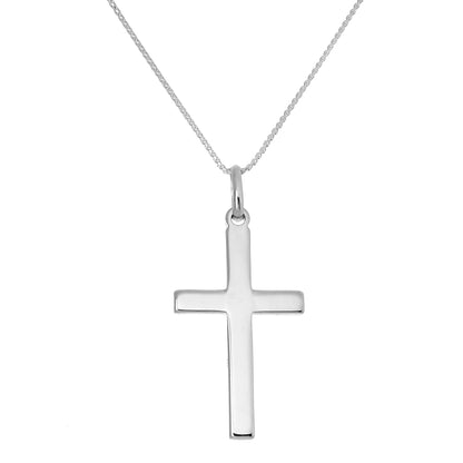 Grand collier avec pendentif croix en argent sterling uni de 40 à 55 cm