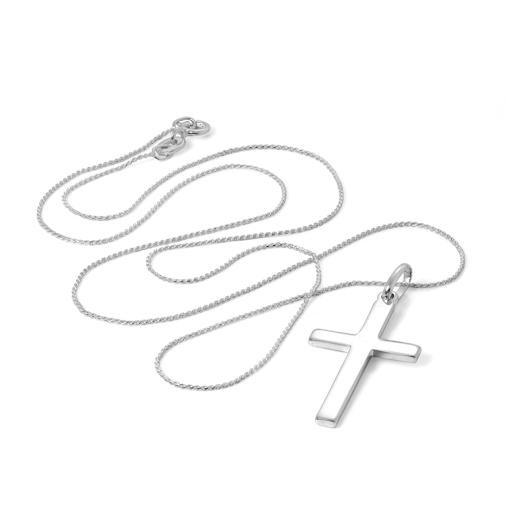 Grand collier avec pendentif croix en argent sterling uni de 40 à 55 cm