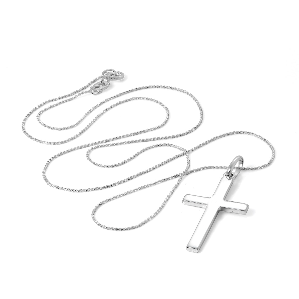 Grand collier avec pendentif croix en argent sterling uni de 40 à 55 cm