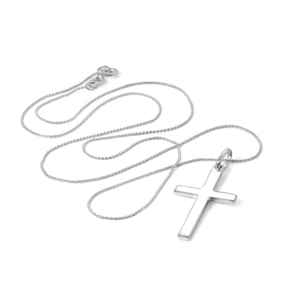Grand collier avec pendentif croix en argent sterling uni de 40 à 55 cm