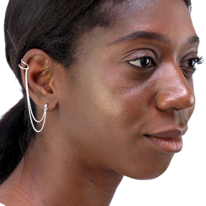 Boucle d'oreille à tige et manchette d'oreille en argent sterling avec chaîne
