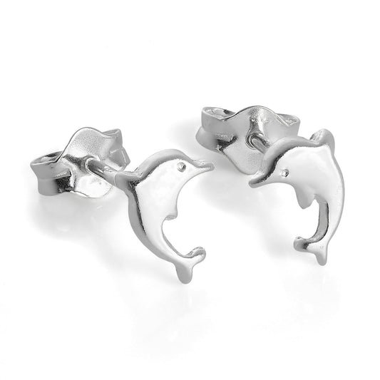 Petites boucles d'oreilles à tige en argent sterling en forme de dauphin