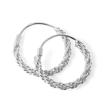 Boucles d'oreilles créoles en argent sterling avec corde torsadée de 16 mm