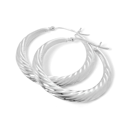 Grandes boucles d'oreilles créoles torsadées en argent sterling de 36 mm