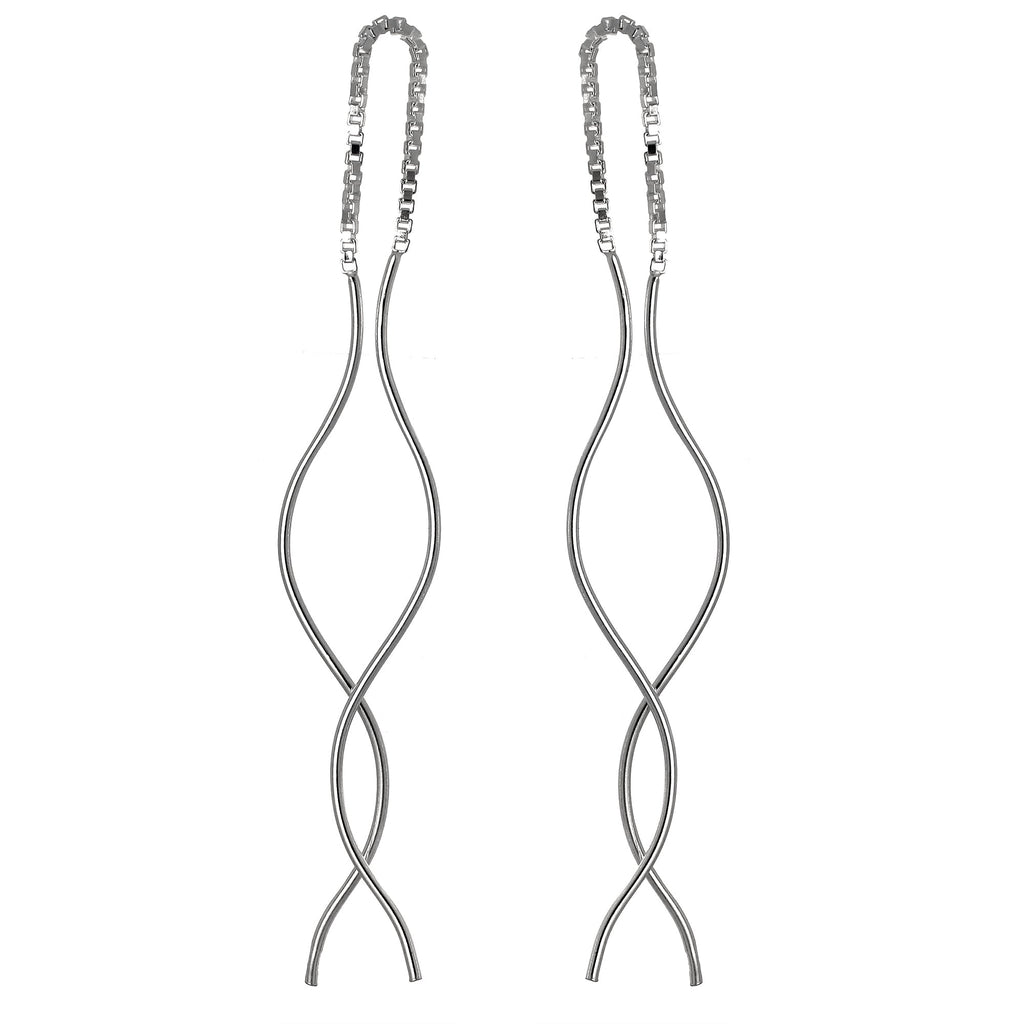 Boucles d'oreilles longues pendantes en argent sterling avec barre ondulée