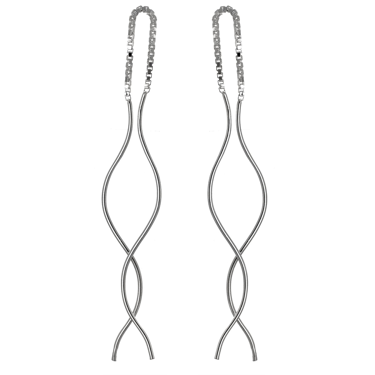 Boucles d'oreilles longues pendantes en argent sterling avec barre ondulée