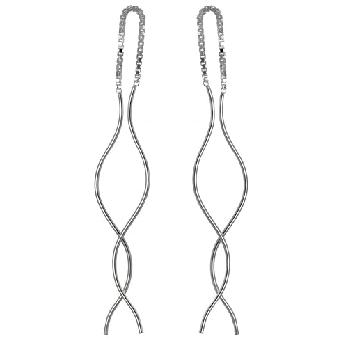 Boucles d'oreilles longues pendantes en argent sterling avec barre ondulée