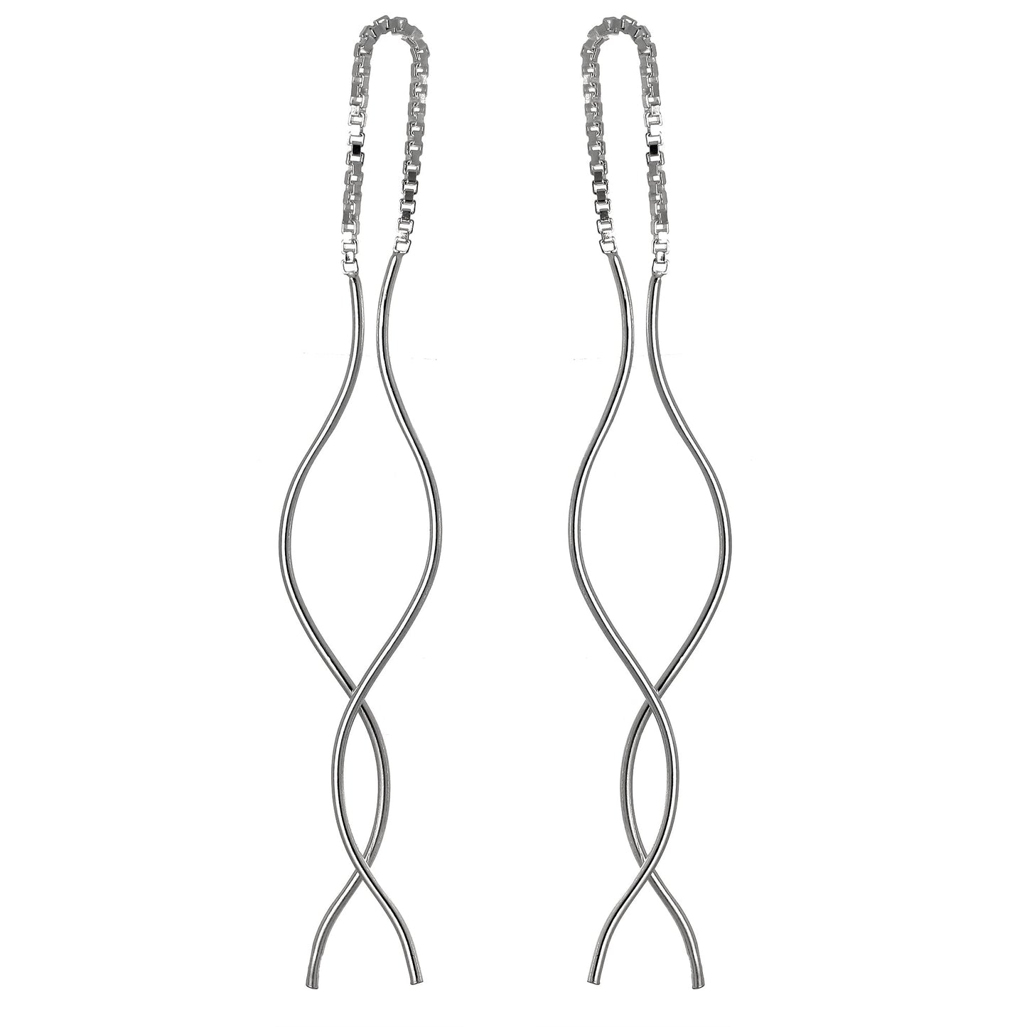 Boucles d'oreilles longues pendantes en argent sterling avec barre ondulée