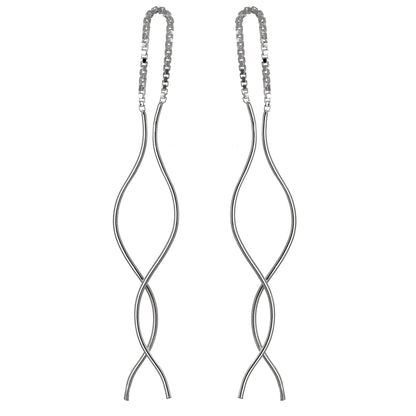 Boucles d'oreilles longues pendantes en argent sterling avec barre ondulée