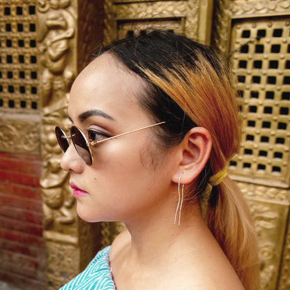 Boucles d'oreilles longues pendantes en argent sterling avec barre ondulée