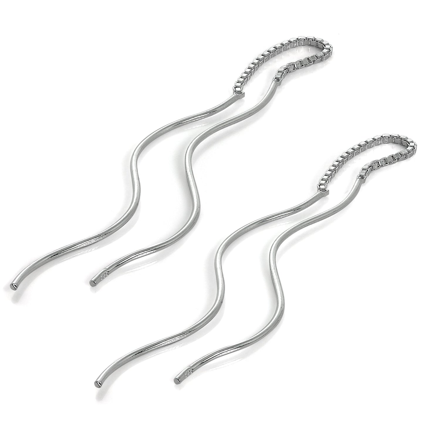 Boucles d'oreilles longues pendantes en argent sterling avec barre ondulée