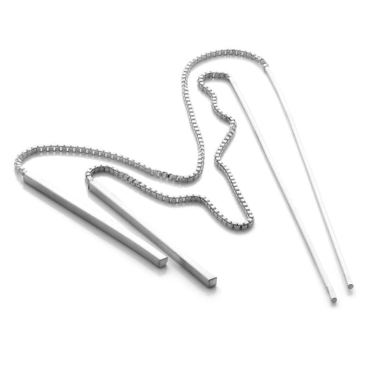 Boucles d'oreilles à chaîne en argent sterling avec barre longue et tirette