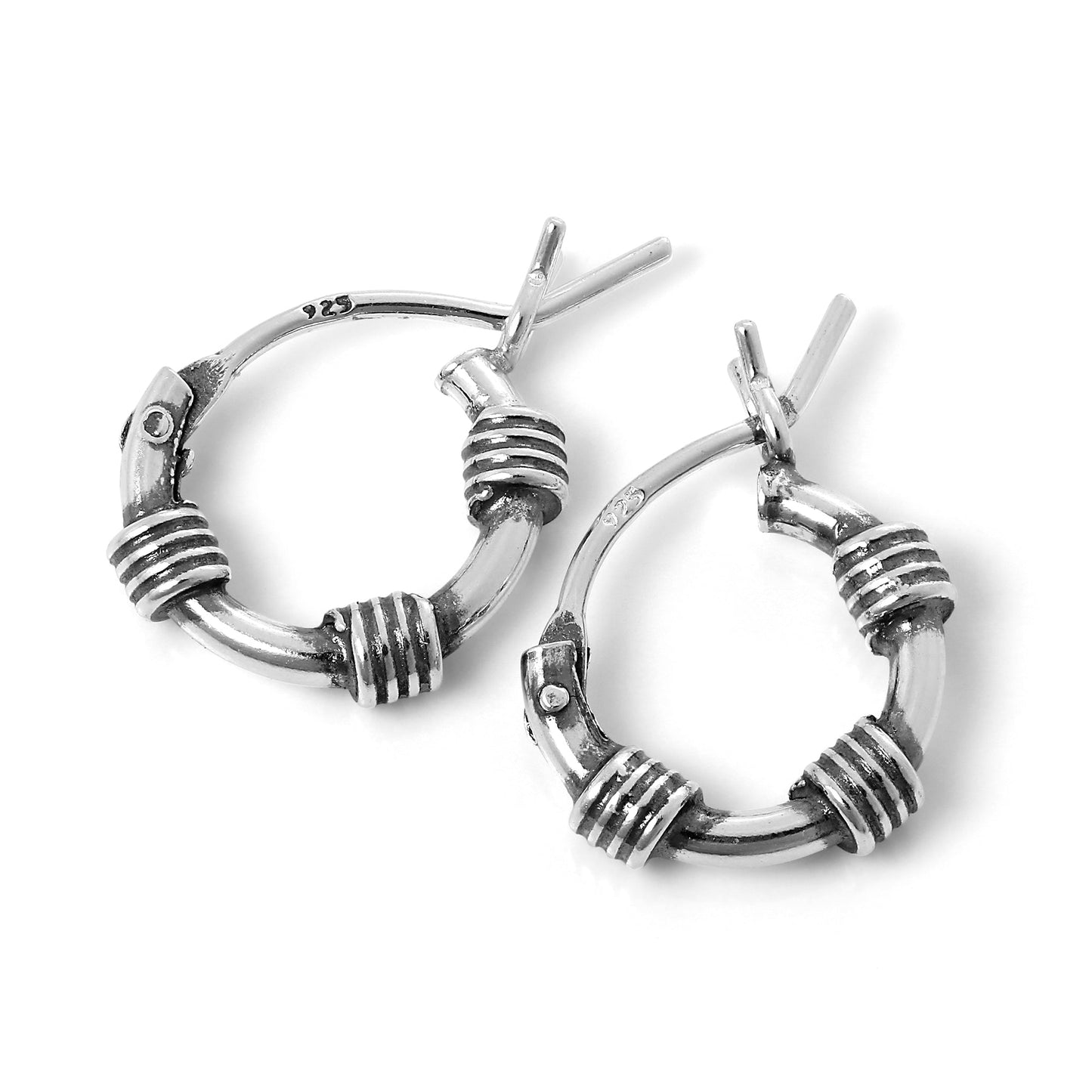 Petites boucles d'oreilles créoles Bali en argent sterling de 10 mm avec spirales métalliques