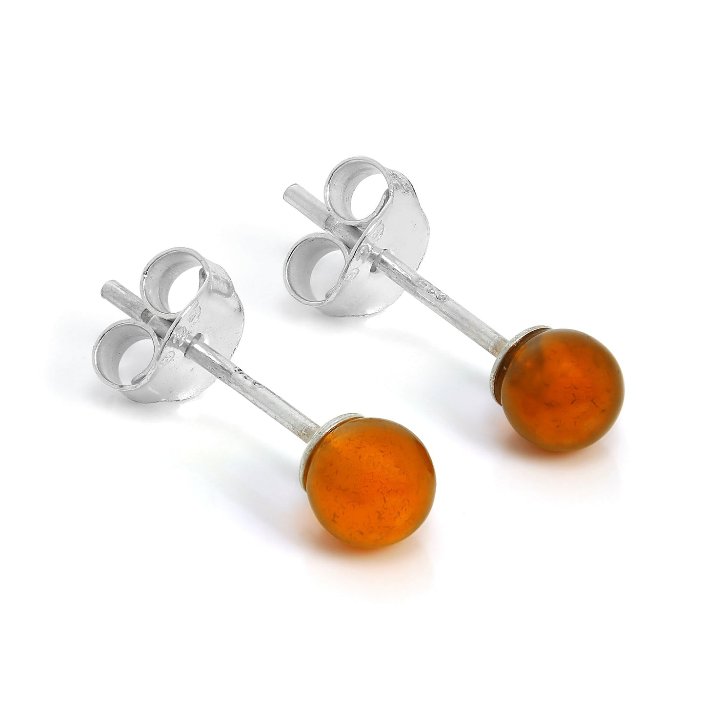 Boucles d'oreilles à tige en argent sterling et pierre de cornaline orange de 4 mm