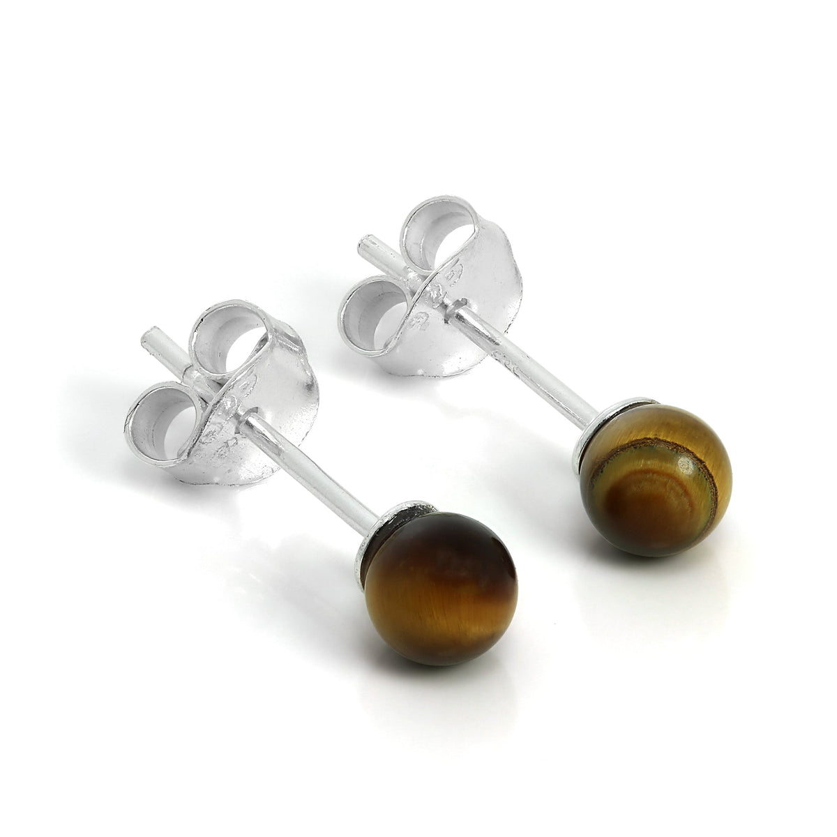 Boucles d'oreilles à tige en argent sterling et pierre œil de tigre de 4 mm
