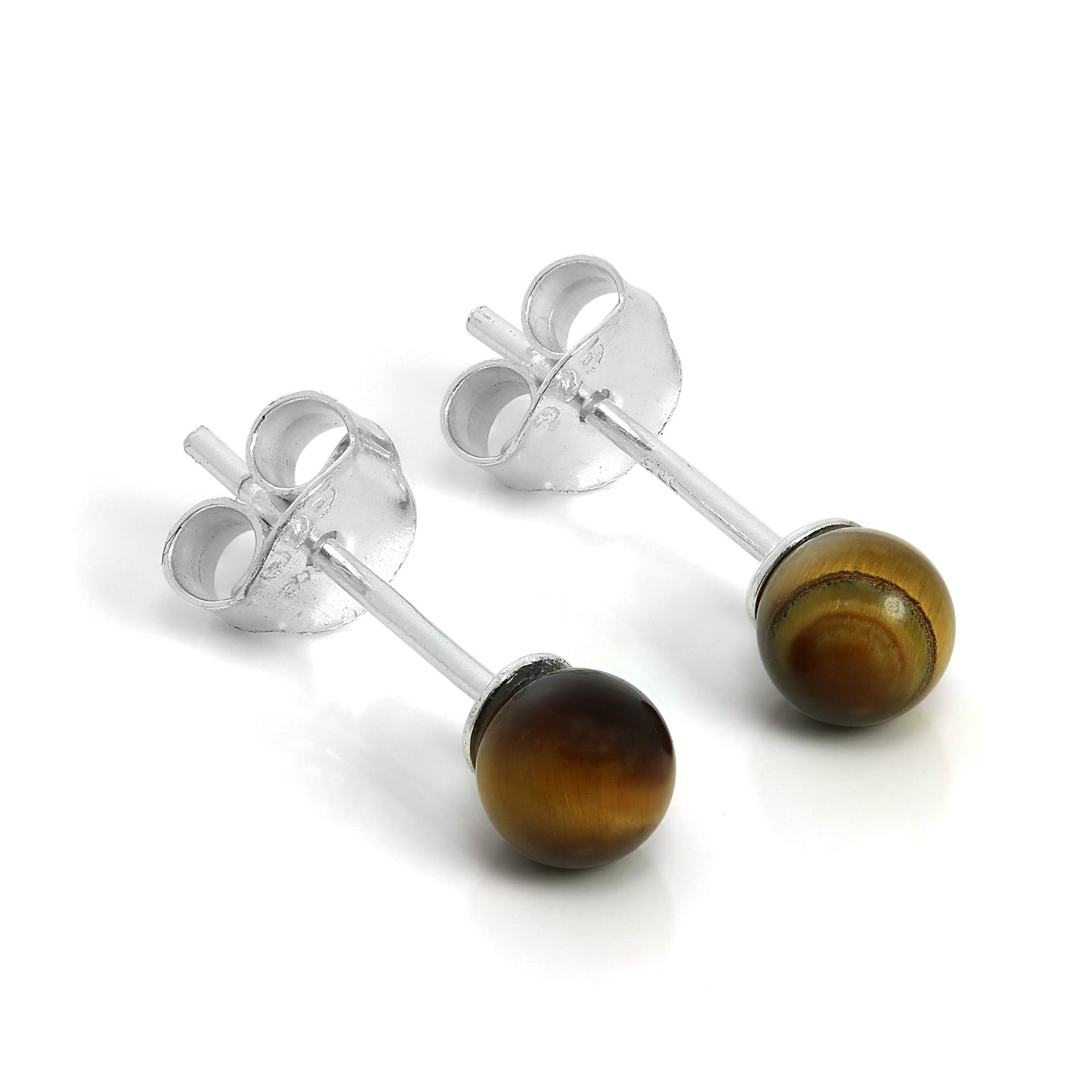 Boucles d'oreilles à tige en argent sterling et pierre œil de tigre de 4 mm