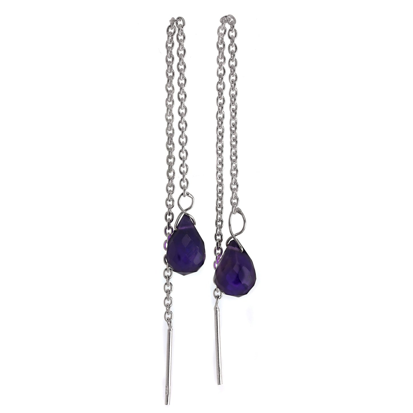 Boucles d'oreilles à enfiler en argent sterling et cristal CZ améthyste