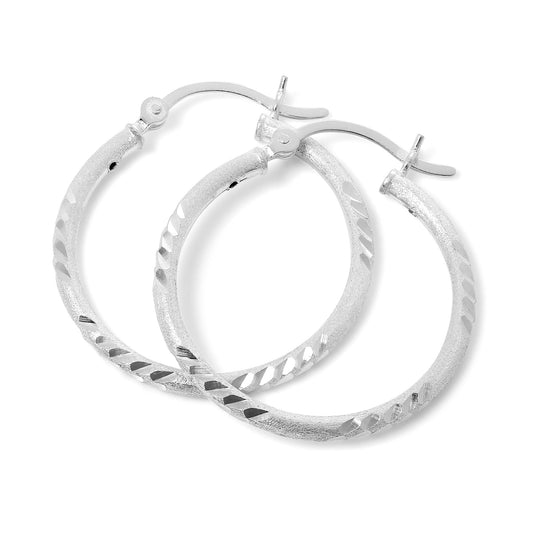 Boucles d'oreilles créoles en argent sterling brossé mat taille diamant 25 mm