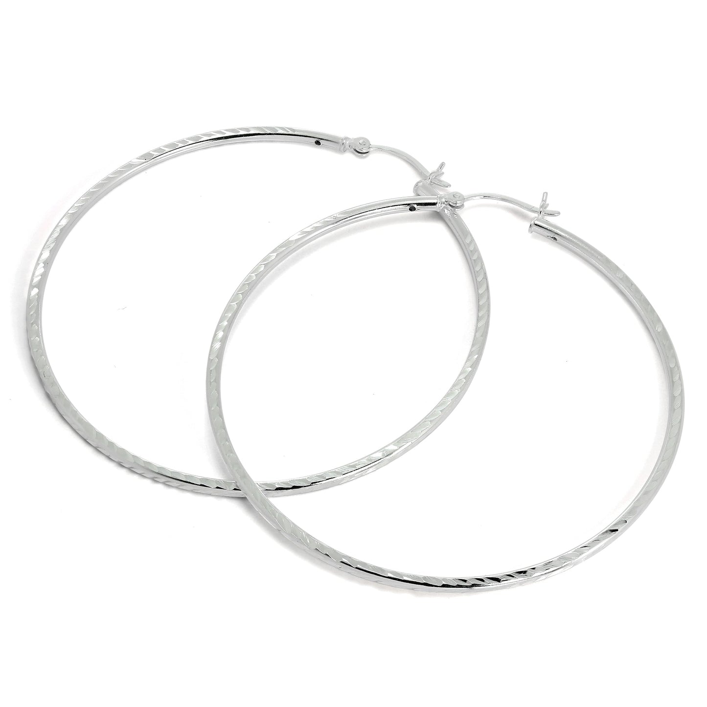 Boucles d'oreilles créoles torsadées en argent sterling, tube de 2 mm, taille diamant, 35 mm - 60 mm