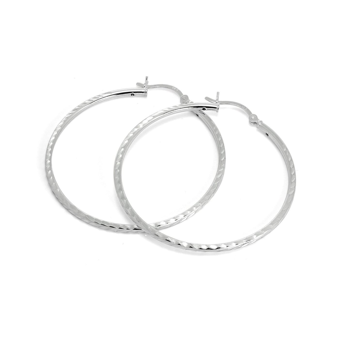 Boucles d'oreilles créoles torsadées en argent sterling, tube de 2 mm, taille diamant, 35 mm - 60 mm