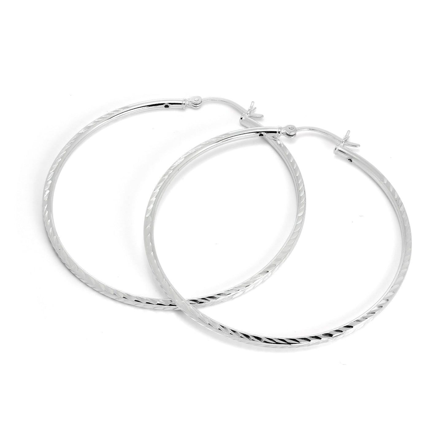 Boucles d'oreilles créoles torsadées en argent sterling, tube de 2 mm, taille diamant, 35 mm - 60 mm
